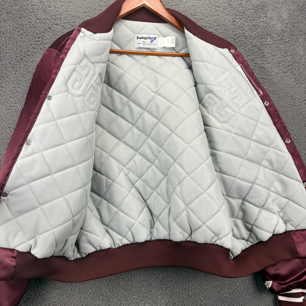 Vintage Swingster Aggies Bomber Jacket Mens Large Maroon‎ Satin Snap Front Coat - Picture 6 of 11